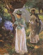 John Singer Sargent Two Girl with Parasols at Fladbury oil painting reproduction
